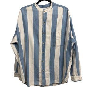 Vintage Coliseum Blues striped cotton button shirt blue white mens XL